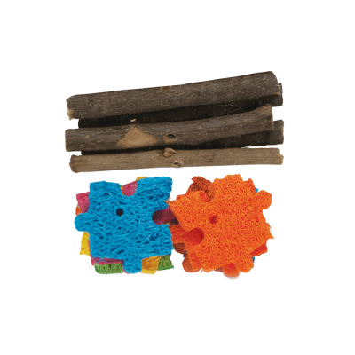 Kaytee Combo Chews Apple Wood and Crispy Puzzle Toys for Small Animals
