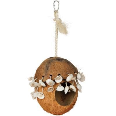 Prevue Hendryx Coco Hideaway Hut with Shells Bird Cage Toy
