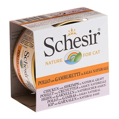 Schesir Chicken and Shrimp Canned Cat food in Natural Gravy