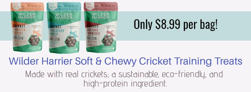 Buy Wilder Harrier cricket based dog training treats online from Canadian Pet Connection