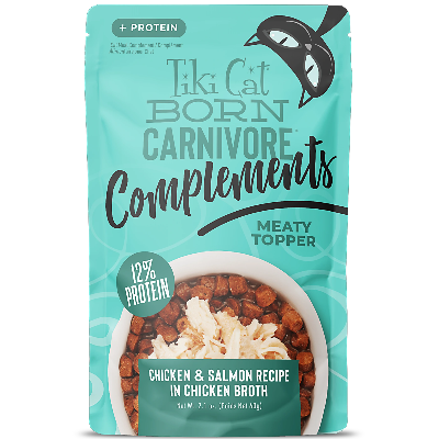 Tiki Cat Born Carnivore Complements Chicken and Salmon Cat Food Topper