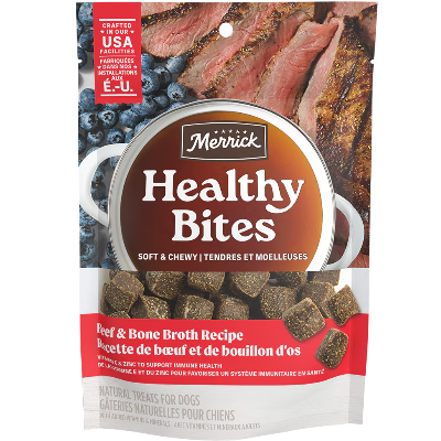 Merrick Healthy Bites Beef and Bone Broth Soft and Chewy Dog Treats