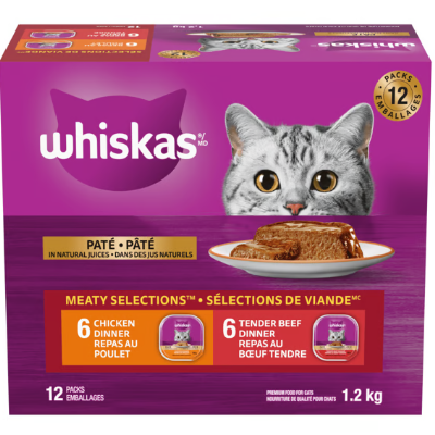 Whiskas Meaty Selections Chicken and Beef Pate Variety Pack Wet Cat Food